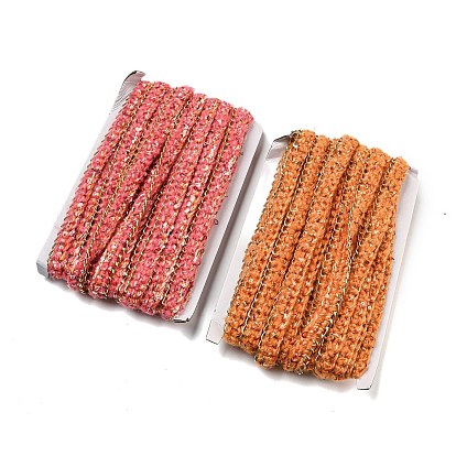 Polyester Crochet Lace Trim, Knitted Decor Trimming with Golden Tone Aluminium Chain & PVC Paillettes, for Clothes Bridal Dress