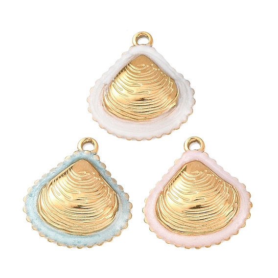 304 подвески из нержавеющей стали, с эмалью, подвески в форме ракушек, реальный 18 k позолоченный, ионное покрытие (ip)