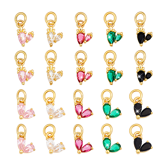 20 шт 10 стили латунные подвески из микропаве с фианитом, сердце прелести, с целью перехода в кольце