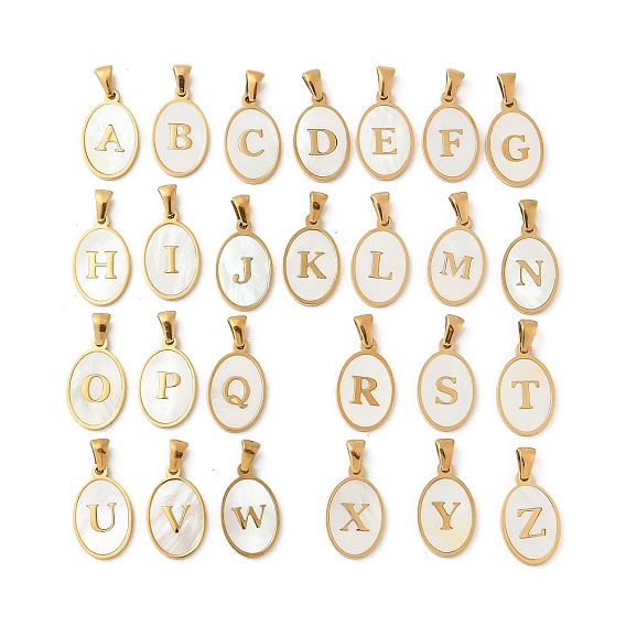 Натуральный ракушечный овал с инициалами, с 304 установками из нержавеющей стали, ионное покрытие (ip), реальный 18 k позолоченный, белые