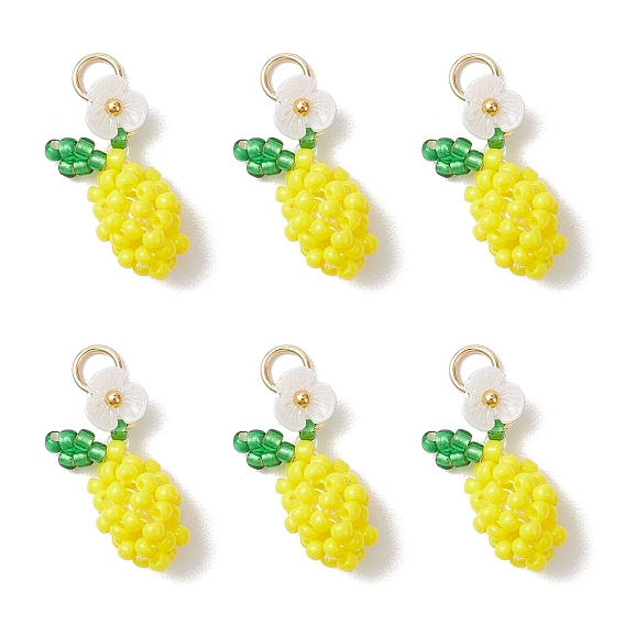 Лимон из стеклянных бусинок с цветочными подвесками, с акриловым и 304 нержавеющим стальным соединительным кольцом, реальный 18 k позолоченный