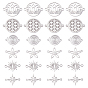 36Pcs 6 Style 201 Stainless Steel Links Connectors, Laser Cut Links, Flower & Vortex & Round Ring & Star