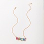 Colorful Square Diamond Geometric Chain Necklace with Imitation Gemstone Pendant