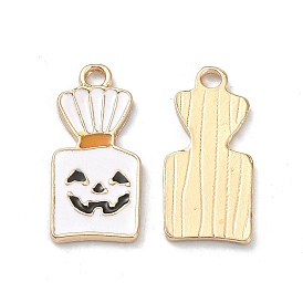 Halloween Light Gold Tone Alloy Enamel Pendants, Rectangle with Ghost Charm