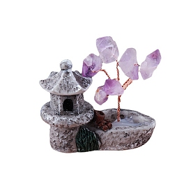 Natural Amethyst Pedestal Display Decorations, with Rose Gold Plated Brass Wires, Pavilions with Tree