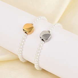 Пластиковые браслеты из искусственного жемчуга для женщин, с 304 фурнитурой из нержавеющей стали
