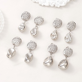 Плоские круглые серьги-гвоздики с самородками из пластика CCB, с выводами серьги из нержавеющей стали