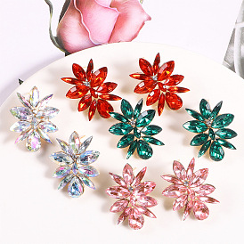 Colorful Flower Alloy Earrings with High-Quality Rhinestone for Women's Fashion and Style