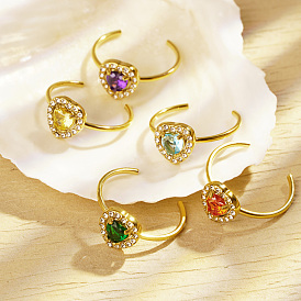 Кольца-манжеты из нержавеющей стали с микропаве из кубического циркония для женщин, сердце, реальный 18 k позолоченный