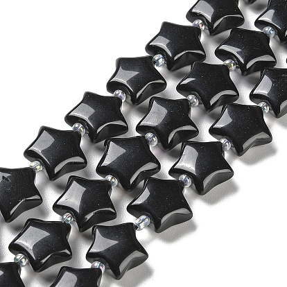 Натуральный черный обсидиан бисер пряди, с бисером, дутая звезда
