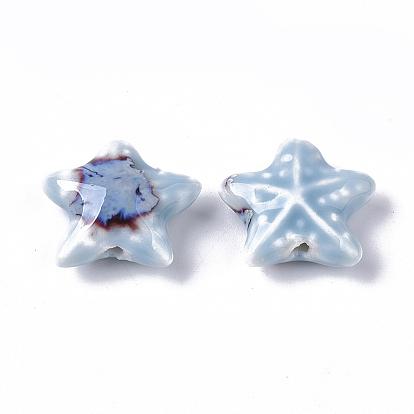 Handmade Porcelain Beads, Fancy Antique Glazed Porcelain, Starfish/Sea Stars