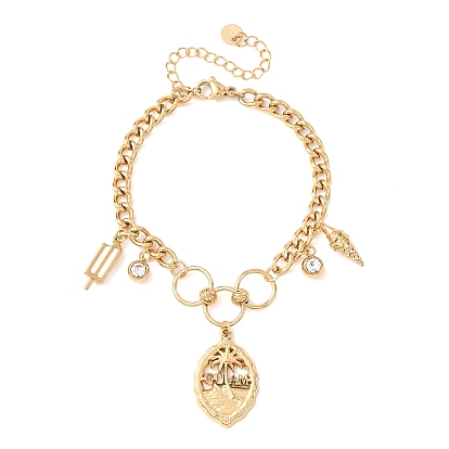 Лето 304 браслеты с подвесками из нержавеющей стали, браслеты из цепочек панцирного плетения для женщин, с эмалью и стразами, ионное покрытие (ip)