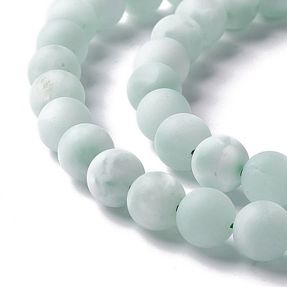 Frosted Natural Glass Beads Strands, Round, Aqua