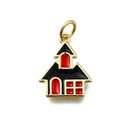 Латунь эмаль прелести, с прыжковых колец, Хэллоуин замок очарование, долговечный, без свинца и без кадмия, стойки покрытие