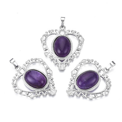 Natural & Synthetic Gemstone Pendants, with Rack Plating Platinum Tone Brass Findings, Heart