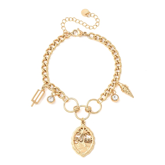 Лето 304 браслеты с подвесками из нержавеющей стали, браслеты из цепочек панцирного плетения для женщин, с эмалью и стразами, ионное покрытие (ip)