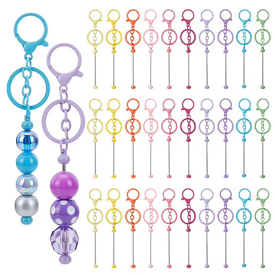 40 шт. 10 цвета, железный стержень, брелок с бусинами для изготовления ювелирных изделий, поделок своими руками, с карабин-лобстерами , платина