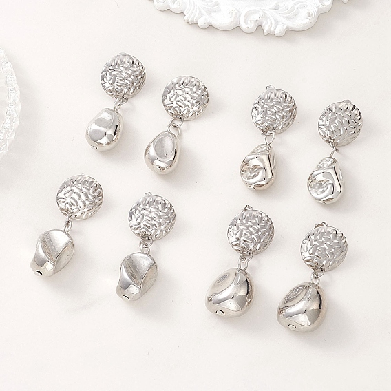 Плоские круглые серьги-гвоздики с самородками из пластика CCB, с выводами серьги из нержавеющей стали