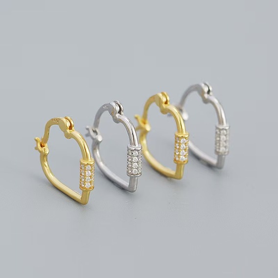 Сердечки s925 серьги-кольца из стерлингового серебра, со стразами