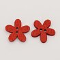 Wooden Buttons, Dyed, 2-Hole, Flower, 15x15x2mm, Hole: 1mm