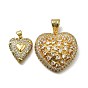 Латунные микро проложить кубического циркония подвески, сердце прелести, без кадмия и без свинца, стойки покрытие, долговечный
