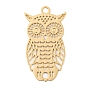 Rack Plating Brass Hollow Out Connector Charms, Long-Lasting Plated, Owl Etched Metal Embellishments