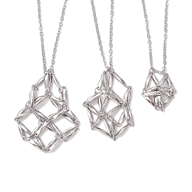 3 pcs colliers pendentif cage en pierre de cristal, 304 chaînes de câble en acier inoxydable colliers