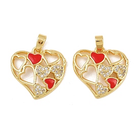 Латунные микро проложить кубического циркония подвески, без кадмия и без свинца, сердце прелести, с эмалью