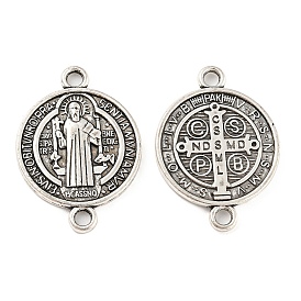 Verbindungsanhänger aus Legierung im tibetischen Stil, cadmiumfrei und bleifrei, Religion flache runde Glieder mit Kreuz
