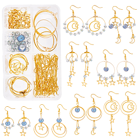 244Pcs DIY Star & Moon Themed Earring Making Kits, Including Brass Linking Rings & Pendants & Earring Hooks, Alloy Pendants, Glass Beads