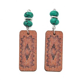 Natural Turquoise with Poplar Wood Big Pendants, Rectangle Charms