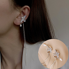 Pearl Tassel Ear Cuff - Minimalist, Cold Tone, No Piercing, Fashionable Ear Accessory.
