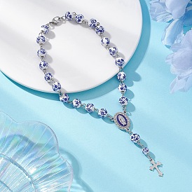 Подвесные украшения из фарфора и керамики с цветочным принтом ручной работы, с подвесками в виде креста и овала из цинкового сплава