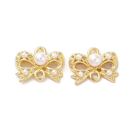 Rack Plating Alloy Connector Charms, with ABS Plastic Imitation Pearl Beads, Bowknot Links