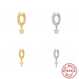 Vintage Cross and Star Hoop Earrings for Women - Classic European Style Ear Jewelry