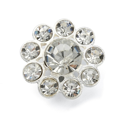 Alloy Rhinestone Shank Buttons, 1-Hole, Flower, Crystal
