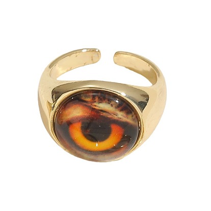 Resin Devil's Eye Cuff Rings, Adjustable Rings, Real 14K Gold Plated Brass Evil Eye Ring for Men Women