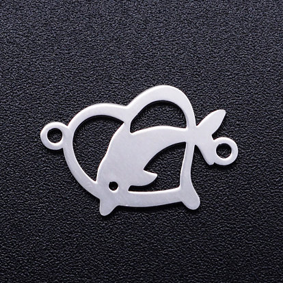 201 Stainless Steel Links Connectors, Heart with Dolphin