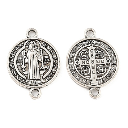 Verbindungsanhänger aus Legierung im tibetischen Stil, cadmiumfrei und bleifrei, Religion flache runde Glieder mit Kreuz