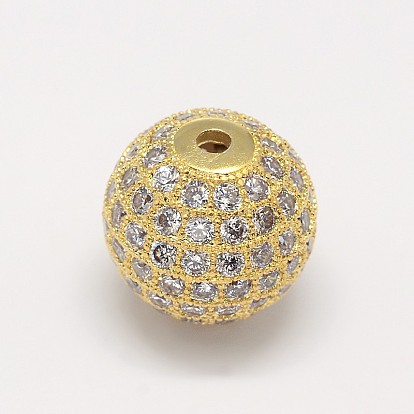 CZ Brass Micro Pave Cubic Zirconia Round Beads, 14mm, Hole: 1.5mm