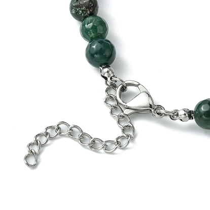 Natural Gemstone Beaded Bracelets, Heart 304 Stainless Steel Charms Bracelets for Women