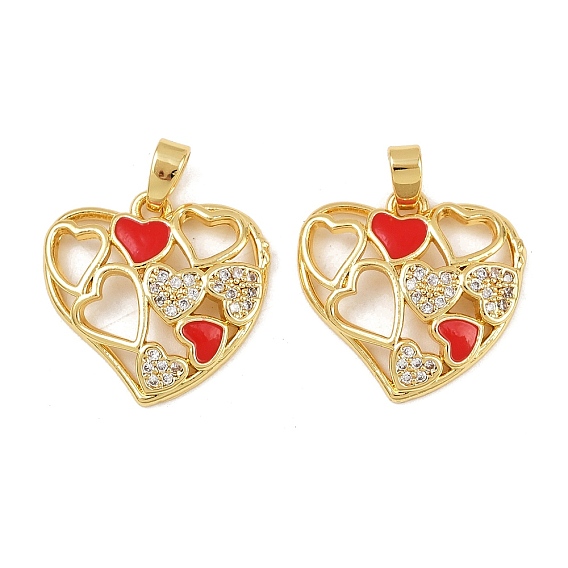 Латунные микро проложить кубического циркония подвески, без кадмия и без свинца, сердце прелести, с эмалью