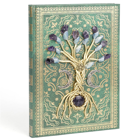 Natural Amethyst Tree of Life Notebooks, Embossed Cover, Witchcraft Supplies