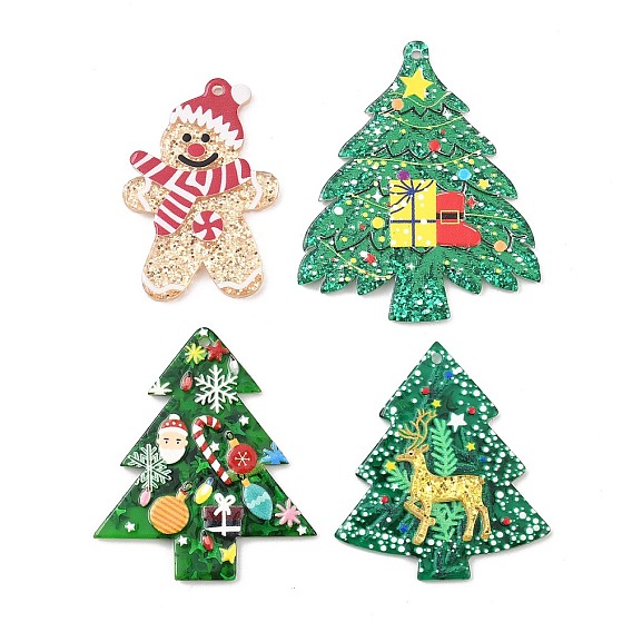 Рождественские акриловые подвески, с блеском порошок