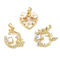 Brass Micro Pave Clear Cubic Zirconia Pendants, with Resin, Wreath/Heart/Moon Charms
