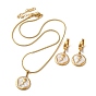 Fleur dorée 304 ensemble de bijoux en acier inoxydable avec émail, boucles d'oreilles pendantes et collier pendentif