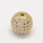 CZ Brass Micro Pave Cubic Zirconia Round Beads, 14mm, Hole: 1.5mm