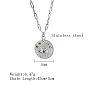 Stainless Steel Rhinestone Flat Round with Eye Pendant Necklaces, Paperclip Chain Necklace for Women