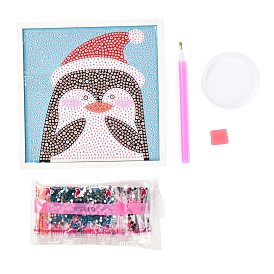 DIY Christmas Theme Diamond Painting Kits For Kids, Penguin Pattern Photo Frame Making, with Resin Rhinestones, Pen, Tray Plate and Glue Clay