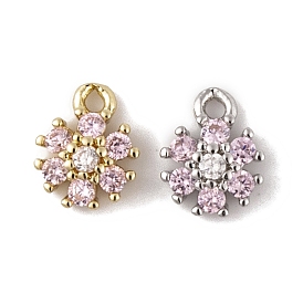 Brass Micro Pave Cubic Zirconia Charms, Long-Lasting Plated, Flower